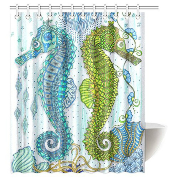 Seahorse Shower Curtain 5 Sizes Waterproof Mildew Fabric Wish