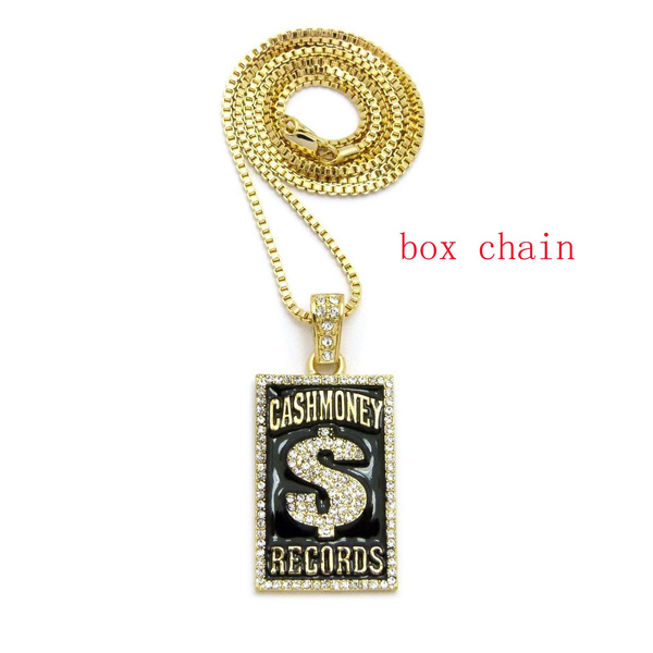 Hip Hop Iced Silver PT CASHMONEY RECORD Pendant & 6mm 24" CUBAN CHAIN NECKLACE Hip Hop Iced Silver PT CASHMONEY RECORD Pendant & 6mm 24" CUBAN CHAIN NECKLACE