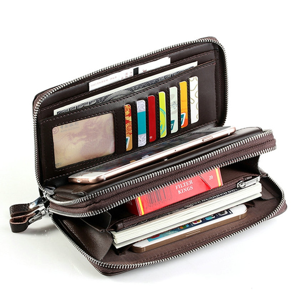 Mens Long Wallet Leather Zipper Large Phone Holder Bag Business Clutch  Handbag