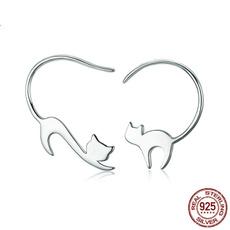 925 Sterling Silver Cute Cat Stud Earring Simple High Polished Earrings for Women Brides Bridesmaid Valentine's Day Gifts