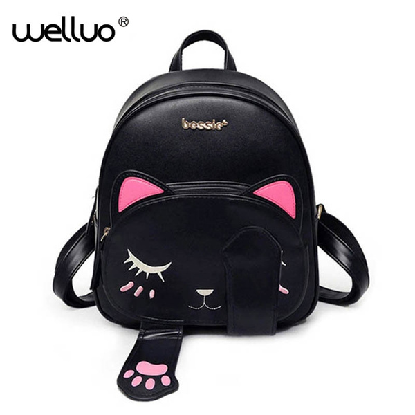 Cute Cat Ears Canvas Backpack Schoolbag, Fashion Backpacks