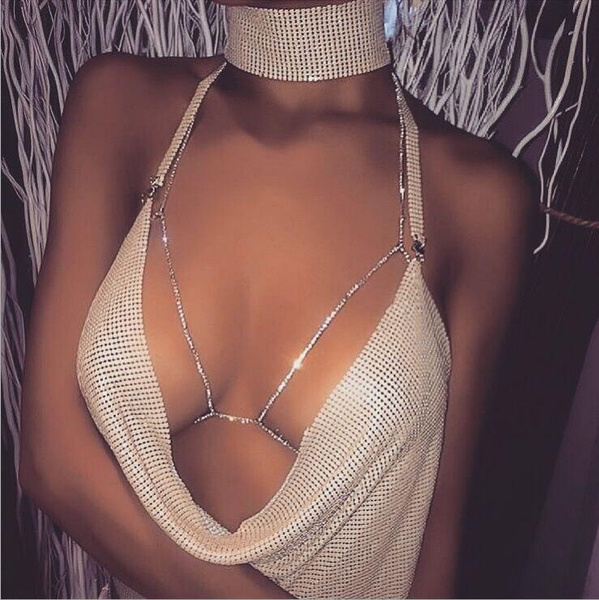 R Damen Bikini BH Brust Körperketten Rhinestone Kristall Halskette Kabelbaum R Damen Bikini BH Brust Körperketten Rhinestone Kristall Halskette Kabelbaum
