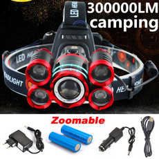 2018 Zoom able 560000LM T6+XPE LED Head Lamp  Zoomable 5 led Headlight Tube Torch LED Flashlight+Car Charger  for Outdoor Lighting  (Color: Gold and Red)