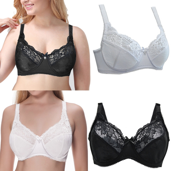Women's Full Coverage Jacquard Unpadded Lace Sheer Underwire Plus Size Bra  34-46 ABCDEFG Cup