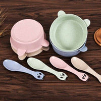 Color : Beige WUZHOGDIAN Wheat Straw Mickey Bowl Cutlery Household Cartoon Cute Child Baby Eat Anti-fall Heatproof Bowl Plastic Rice Bowl Tableware Kitchen Supplies Bowls