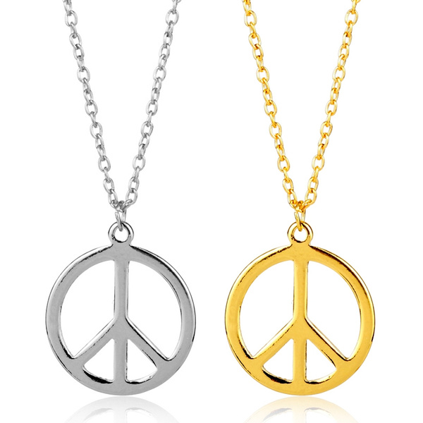 Hippie Stainless Steel Jewelry Silver Gold Peace Sign Pendant