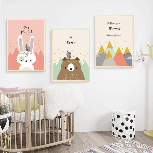 Cute Cartoon Canvas Poster Nursery Print Wall Art Painting Baby Bedroom Decor 