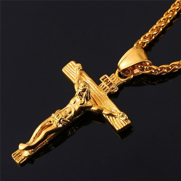 AMDXD Jewelry Stainless Steel Pendant Necklaces Men Jesus Cross Pendant Necklace 