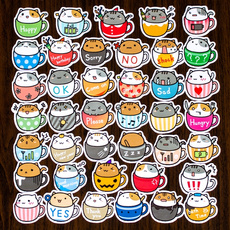 40pcs DIY Self-adhesive Cute Coffee Cup Cats Scrapbooking Stickers Craft Sticker Photo Albums Diary Decor