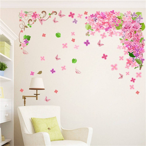 Rose Flowers Wall Stickers for Girls Kids Room Living Room Bedroom Decoration 