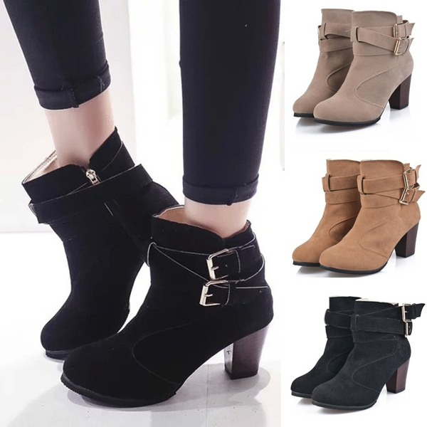 Otoño moda botas botines de cuero zapatos de mujer tacones altos botas de mujer zapatos con hebilla de cinturón ca16 | Wish