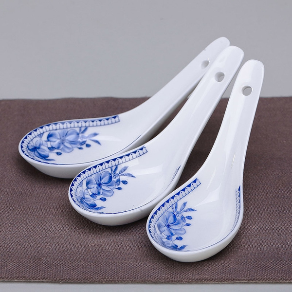Assorted Color Cabilock 3pcs Ceramics Soup Spoon Hand Painted Flower Porcelain Handle Chinese Asian Rice Spoon Appetizer Tableware Set