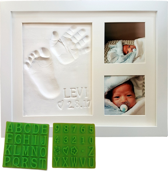 Safe and Non-Toxic Clay Perfect New Baby Boy/Girl Baby Shower Gift Up & Raise Premium Clay Baby Footprint & Handprint Picture Frame Kit Elegant Glass/Solid Wood