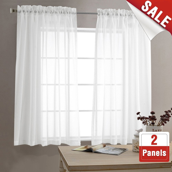 White Sheer Curtain Panels Rod Pocket, 63 Inch Sheer Curtains