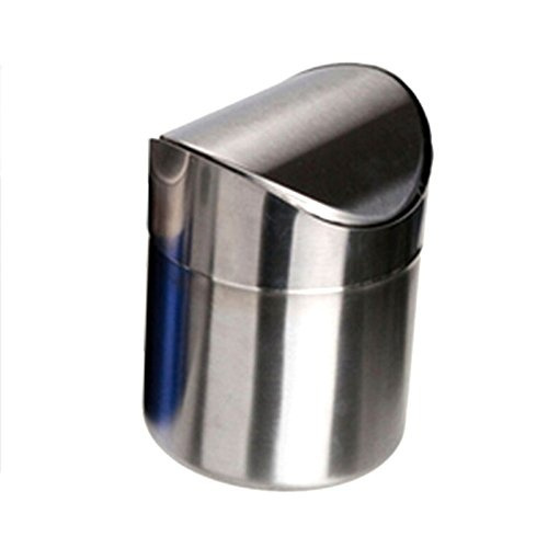 Silver gloednApple Stainless Steel Mini Garbage Can Table Desk Trash Rubbish Bin Storage Bucket Countertop Trash Can & Swing Lid Household 1.5L Silver gloednApple Stainless Steel Mini Garbage Can Table Desk Trash Rubbish Bin Storage Bucket Countertop Trash Can & Swing Lid Household 1.5L