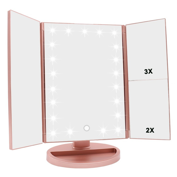 Weily Lighted Makeup Mirror Tri Fold, Large Tri Fold Vanity Mirror With Lights