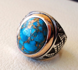 925 STERLING SILVER NATURAL BLUE COPPER TURQUOISE GEMSTONE MENS RING JEWELRY