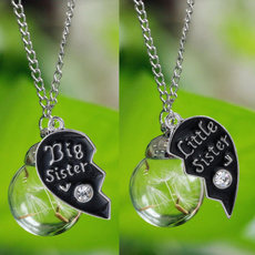 New Focus Sisters Necklace / Keychain Jewelry, Big Sister Little Sister Dandelion Inside Glass Bottle Jewelry Gift