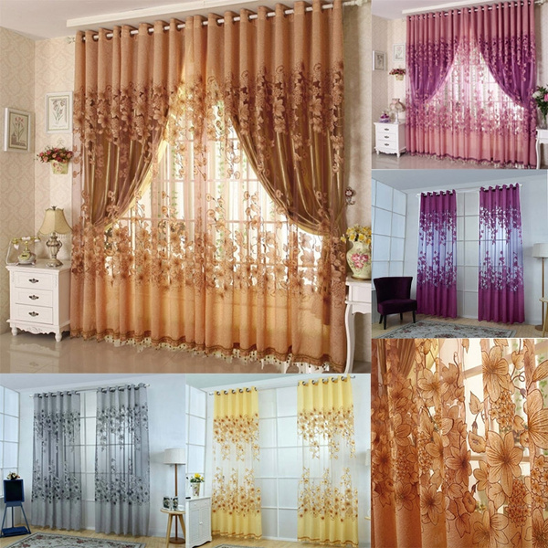 Floral Tulle Door Window Curtain Panel Drape Voile Sheer Valances Home Decor 