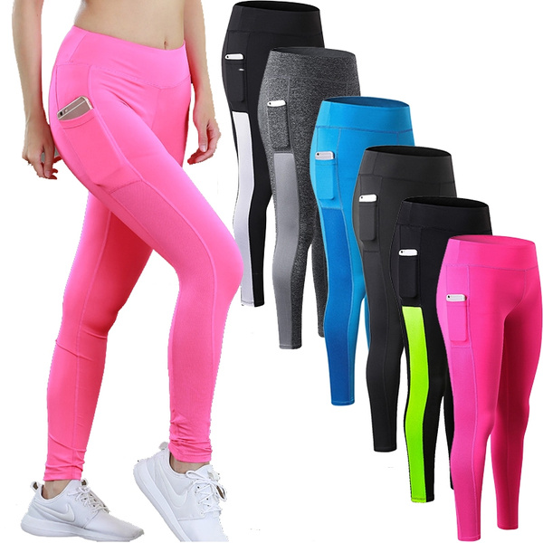 Girls Pocket Gym Long Yoga Pants Sports Trousers Women Compression Running  Pants Skinny Fitness Tight Leggings