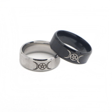 P1806 Triple Goddess moon Ring For Men women Crescent Moon And Pentagram Male Jewelry In Silver Black Men Gifts