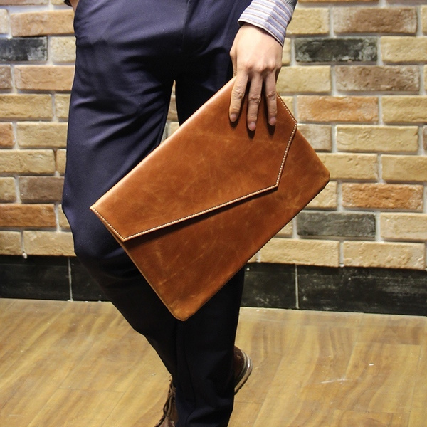 New Vintage Unisex Leather Handbags Envelope Clutch Bag Male Business A4 Portfolio Bag Men Leather Purse Briefcase