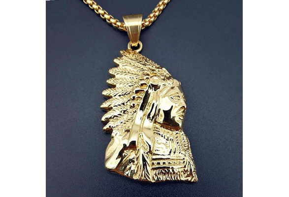 Iced Out Indian Chief Head Charm Pendant & Necklaces Hip Hop Gold Silver Color Chains For Men Mask Indian Gifts Jewelry Native Franco Chain 24inch