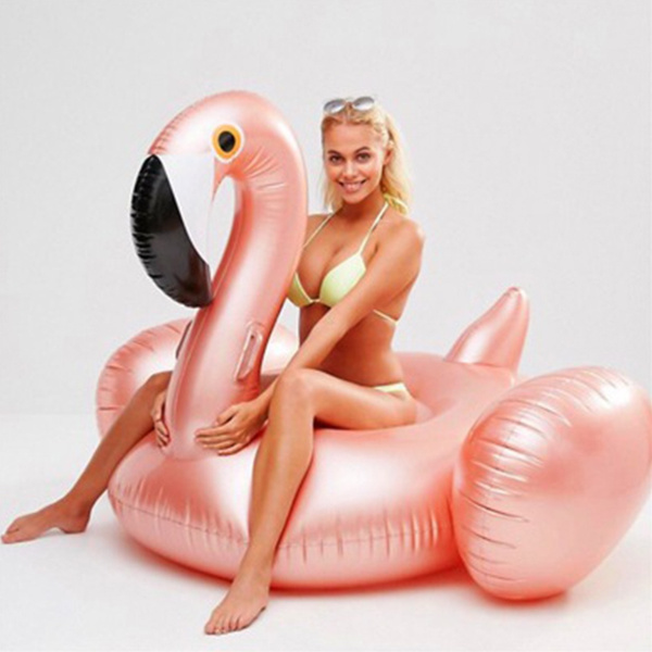 Giant Inflatable Flamingo Pool Float Rose Gold Swim Ring Water Toy For Fun