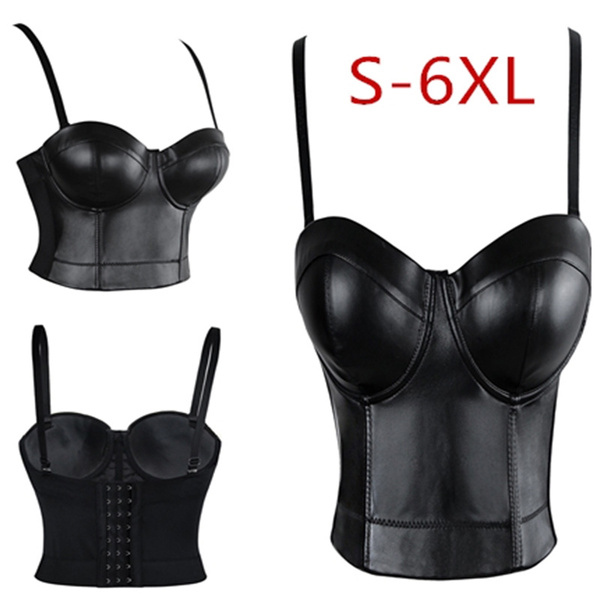 Women Leather Corset Bra Black Push Up Gothic Sexy Lingerie Clubwear Plus  Size Bustiers Tops Crop Top S-6XL Sexy Costumes