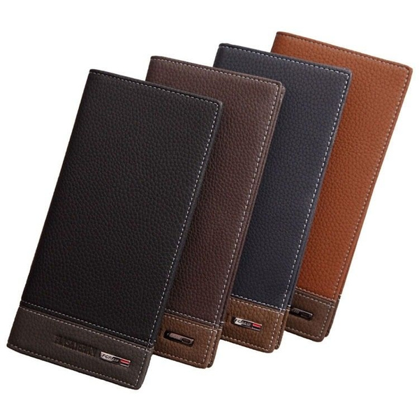 Mens Leather Long Bifold Wallet ID Card Purse Checkbook Clutch