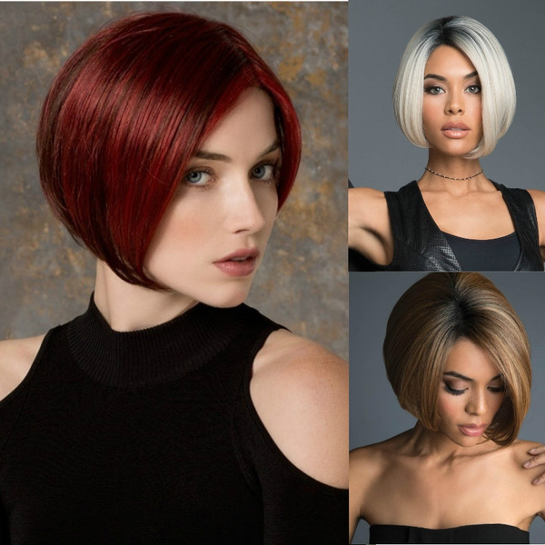 Women s Fashion Wig Wine Red Grey White Brown Hair Short Bob Wig