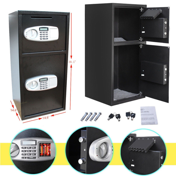Double Door Cash Office Security Lock Digital Safe Depository Drop Gun