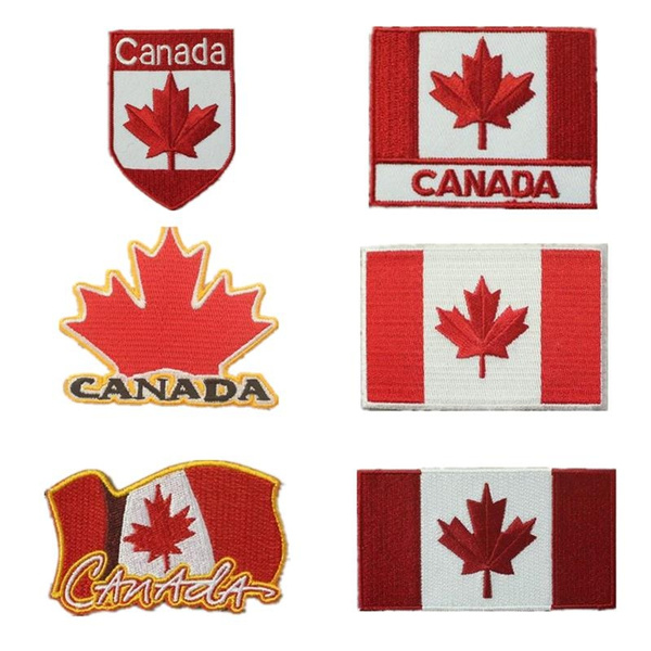 CANADIAN FLAG EMBROIDERED IRONON PATCH CANADA EMBLEM MAPLE LEAF