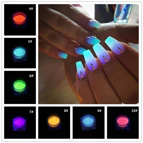 Neon Colors Phosphorescent FLUORESCENT Powder Glow In Dark Nail Art  Acryllic Nails, Wish