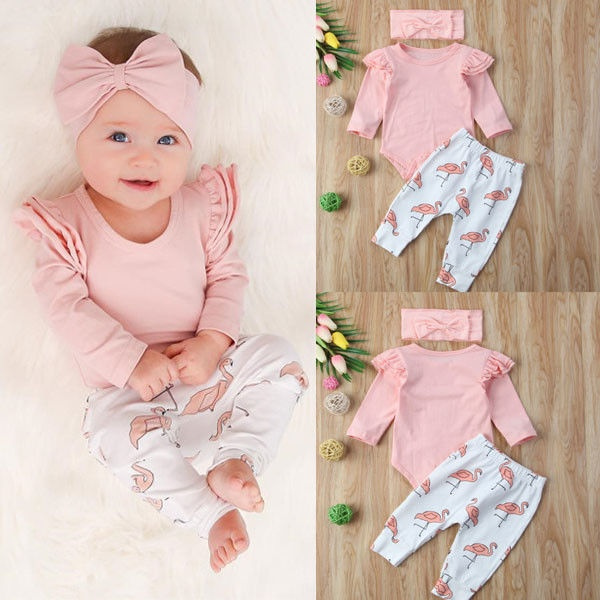 0 18m 3pcs Newborn Baby Boy Girl Romper Bodysuit Rop Flamingo Pants Legging Outfit Set Clothes Wish