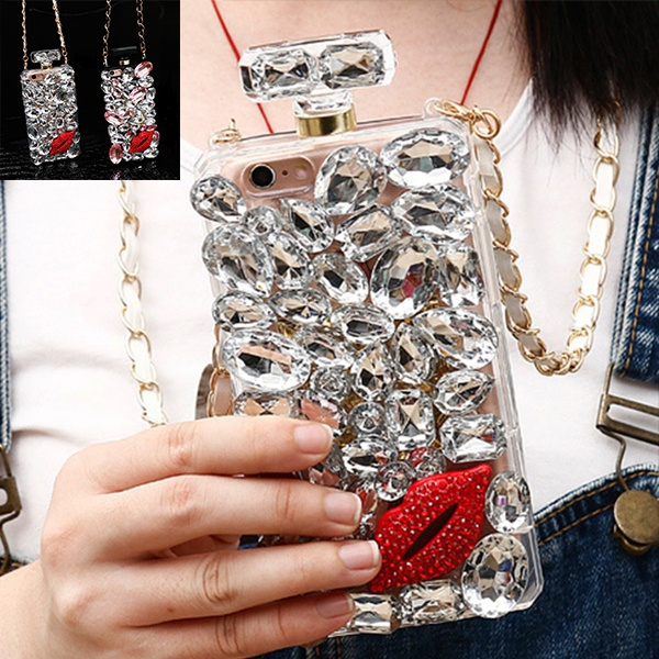 Bling Perfume Bottle Case With Red Lips Phone Case Handmade Cover For Iphone Samsung Galaxy Huawei All Models Wish