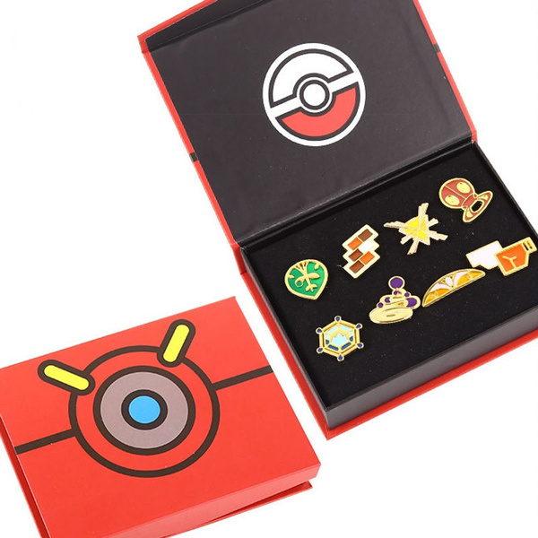 Indigo Cosplay Pokemon Gym Badges Indigo League Box Set 8pcs Kanto Badge Pin Brooches 