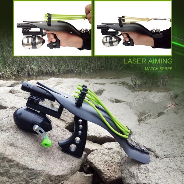 Hunting Fishing Gun Slingshot Set Target Shooting Catapult Ammo Ball Sling  Bow Reel Tool Fish gun shooting