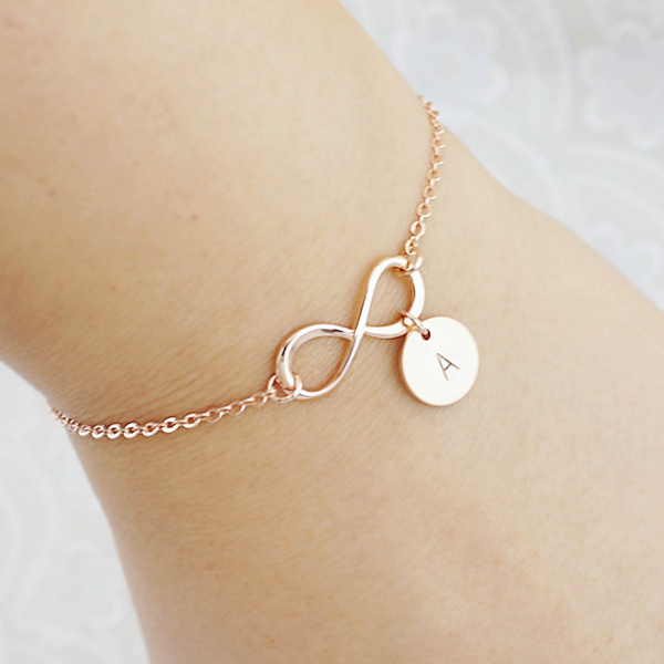 Infinity Bangle Bracelet with Initial Charms in Gold Plating   MyNameNecklace IN