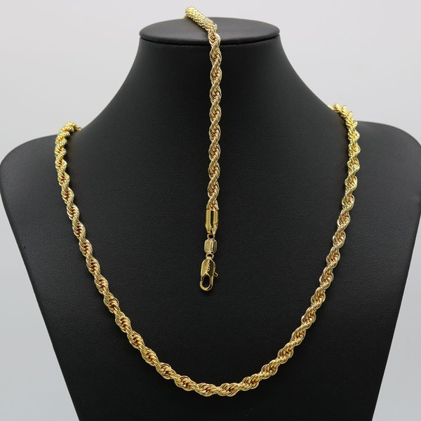Solid Jewelry Set Rope Chain 24K Gold 