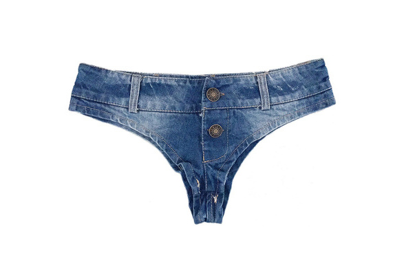 Women Low Rise Thong Hot Jean Short Sexy Cut Off Tassels Hem Denim Shorts  Hipster Mini Hot Pants Beach Party Clubwear (Blue,Large) at  Women's  Clothing store