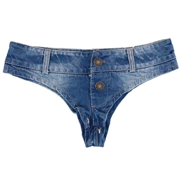 Women's Sexy Cut Off Low Rise Cheeky Mini Denim Shorts Thong Jean Shorts  Hot Pants