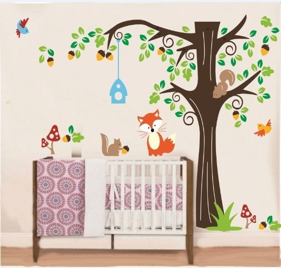 Woodland Forest Animals Tree Wall Decal Baby Stickers Nursery Vinyl Children Wish - Forest Nursery Wall Decals