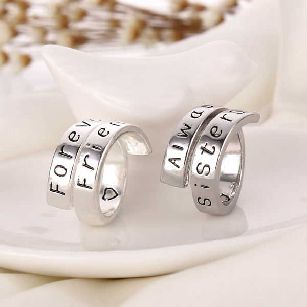 Sister Friend Ring - Always Sisters Forever Friends Spinner Ring, Stainless Steel Silver