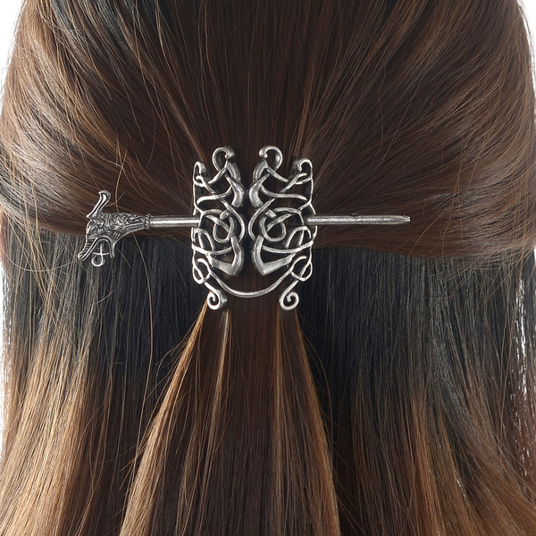 Norse Celtic Wedding Hair Accessories-Viking Antique Silver Dragon Hair  Sticks Hairpin Viking Hair Slide Hairpins Men Clips Hair Jewelry Gifts  Celtics Knot Hair Barrette for Women