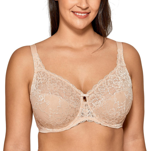 Womens Underwired Full Coverage Bra Unlined Minimizer Lace Bra
