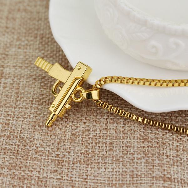 60cm Hip hop Uzi Neck Gold Rose Plated 