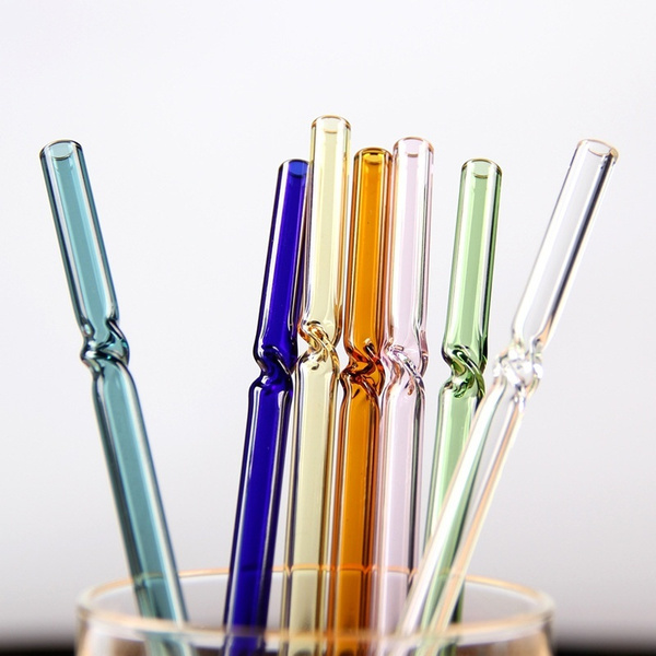1 Transparent Glass Straw, High Borosilicate Colored Flower Glass Straw,  Elbow Flat Mouth Colored Juice Drink Milk Tea Straw