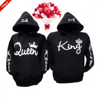 Wish Reseñas de clientes: Rey reina letra impresa pareja sudaderas con  capucha ropa de calle sudaderas con capucha suéter abrigo
