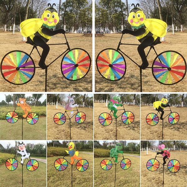 Lovely 3D Animal on Bike Windmill Wind Spinner Whirligig Garden Lawn Yard RDYH 
